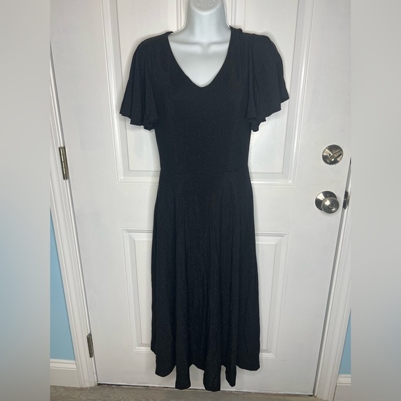 Brides May Elegant Black Mini Dress – Sz S – Ruffle Sleeves & Shimmering Design - Picture 4 of 11